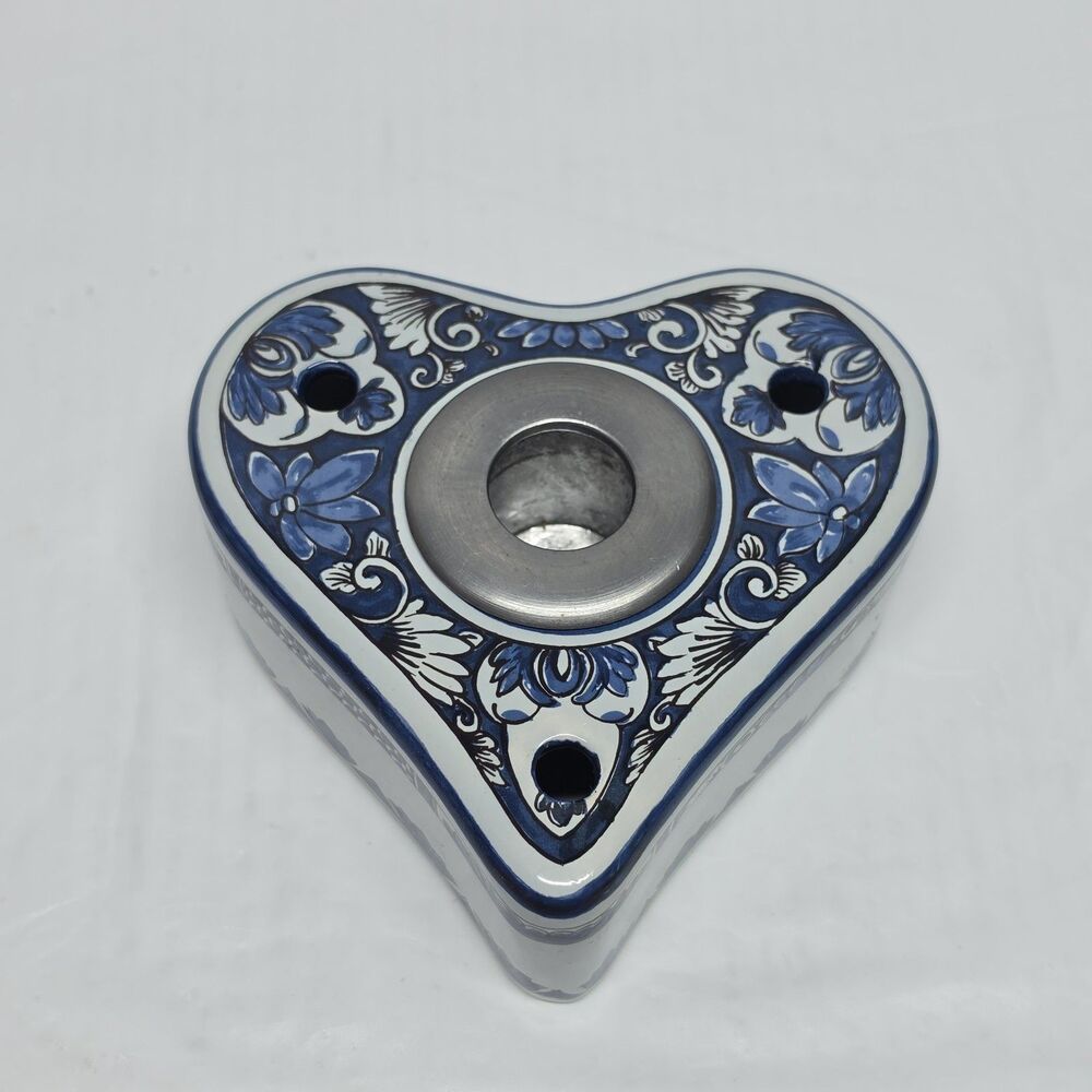 Vintage Delft Blue Heart Shaped Inkwell Williamsburg Restoration Holland